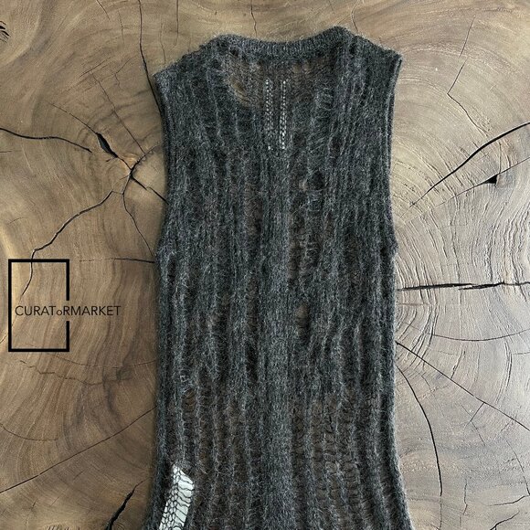 Rick Owens: Wool Blend Dark Dust Hand Knit Spider Tank Top SS24 Lido - Picture 4 of 16